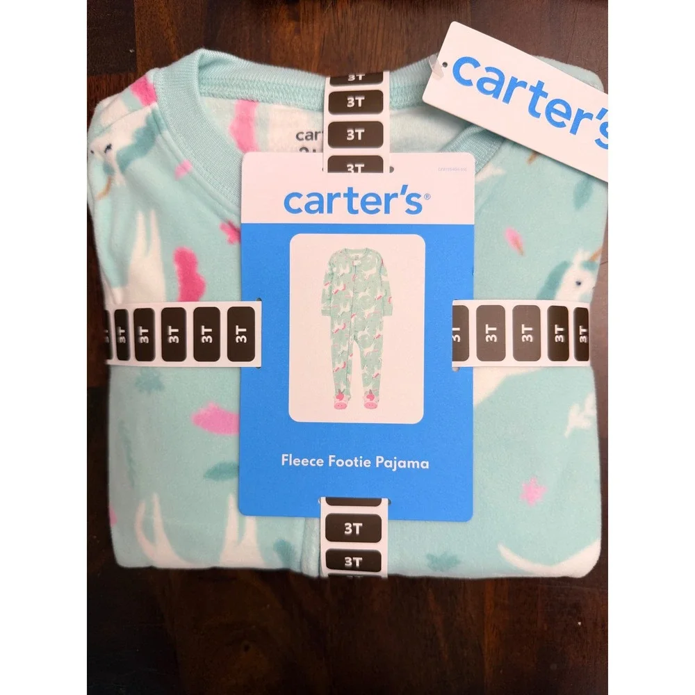 Carter's Fleece Footie Pajama Toddler Girls 3T Mint Green Unicorn NWT